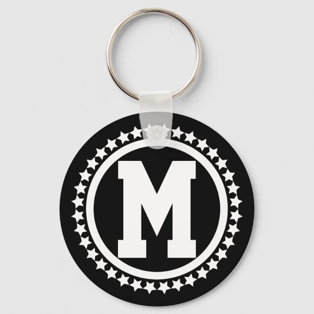 Black Super Star Mit Monogramm Schlüsselanhänger (Vorderseite)