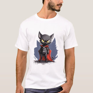 Black Superhero Cat with Red Cape T-Shirt