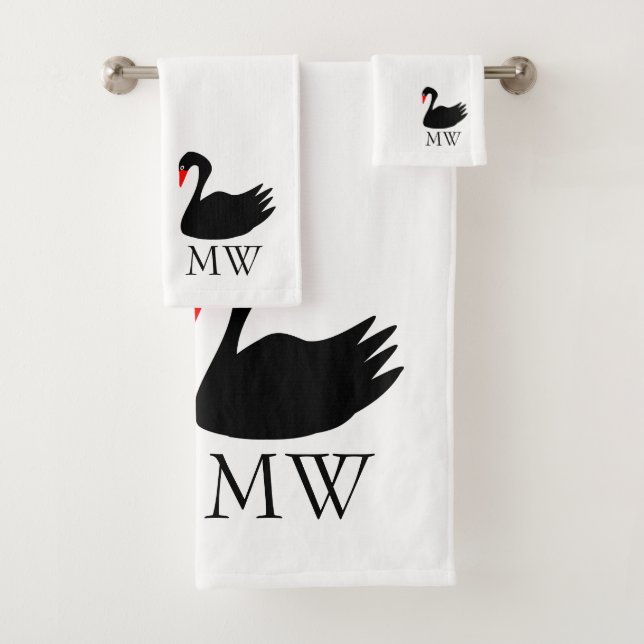 Black Swan Design Monogrammiert Badhandtuch Set (Insitu)