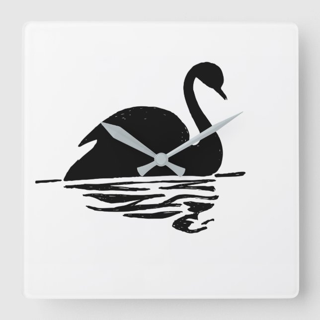 Black Swan Silhouette Quadratische Wanduhr (Vorderseite)