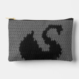Black Swan Smokey Gray Artisan Crochet Print Zubehörtasche