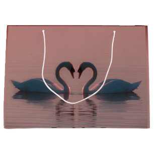 Black Swans Swim Pink Sky Große Geschenktüte