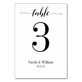 Black Swash Calligrafy Wedding Tischnummer