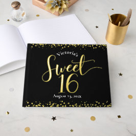 Black Sweet 16 Birthday Keepake Real Gold Foil Gästebuch