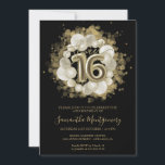 Black Sweet 16 Gold Aquarellballons Einladung<br><div class="desc">Lass deinen Freunden, ihre Kalender für deinen besonderen Tag mit diesen schönen staubblauen Sweet 16 Einladungen zu markieren. Jede Einladung bietet ein festliches Design mit schönen Ballons, die perfekt geeignet sind, um die Stimmung für einen Tag des Vergnügens und der Feier. Egal ob Sie eine große Ballsaal-Gala oder eine intimere...</div>