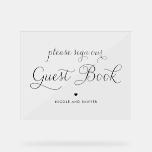 Black Sweet Calligraphy Wedding Guest Book Acrylschild