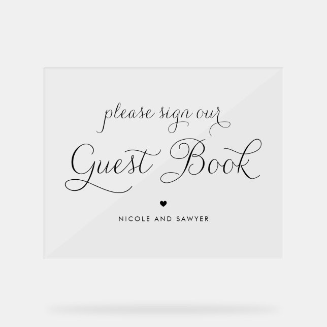 Black Sweet Calligraphy Wedding Guest Book Acrylschild (Vorderseite)