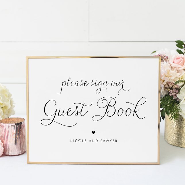 Black Sweet Calligraphy Wedding Guest Book Poster (Von Creator hochgeladen)