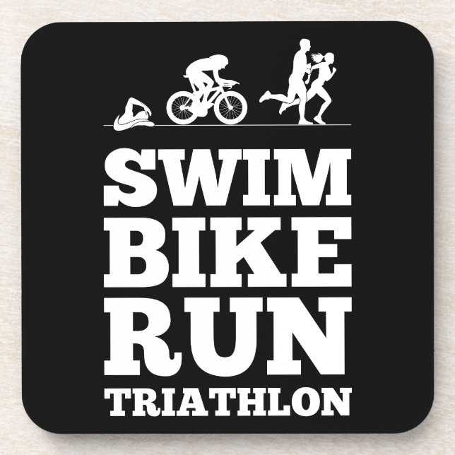 Black ・ Swim Bike Run Triathlon Motivation Getränkeuntersetzer (Vorderseite)