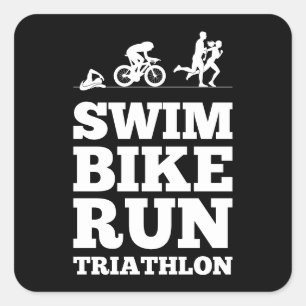 Black ・ Swim Bike Run Triathlon Motivation Quadratischer Aufkleber