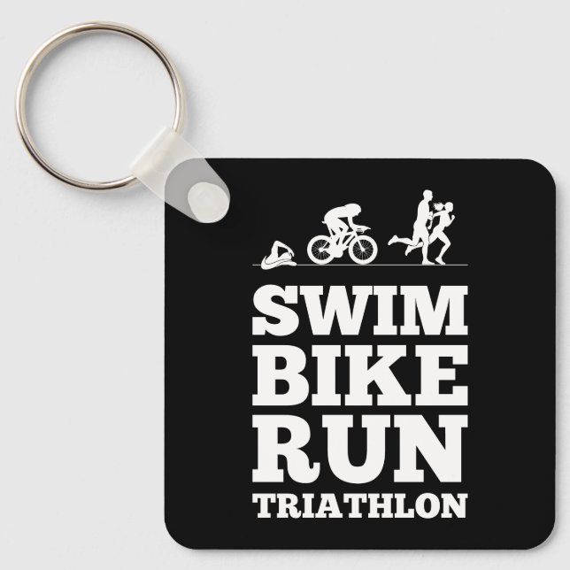 Black ・ Swim Bike Run Triathlon Motivation Schlüsselanhänger (Vorderseite)