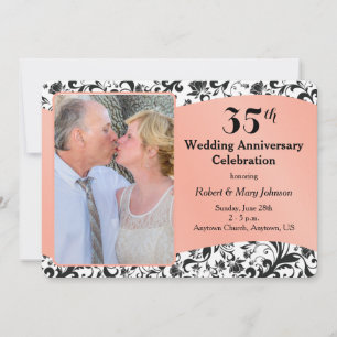 Black Swirl & Coral 35. Hochzeitstag Einladung
