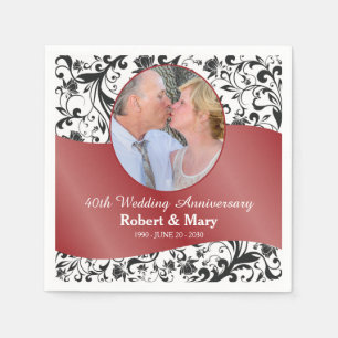 Black Swirl & Ruby 40th Wedding Anniversary Foto Serviette