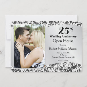 Black Swirl & Silver 25. Hochzeitstag Einladung
