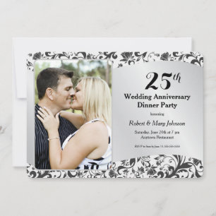 Black Swirl & Silver Wedding Jubiläum Foto Einladung