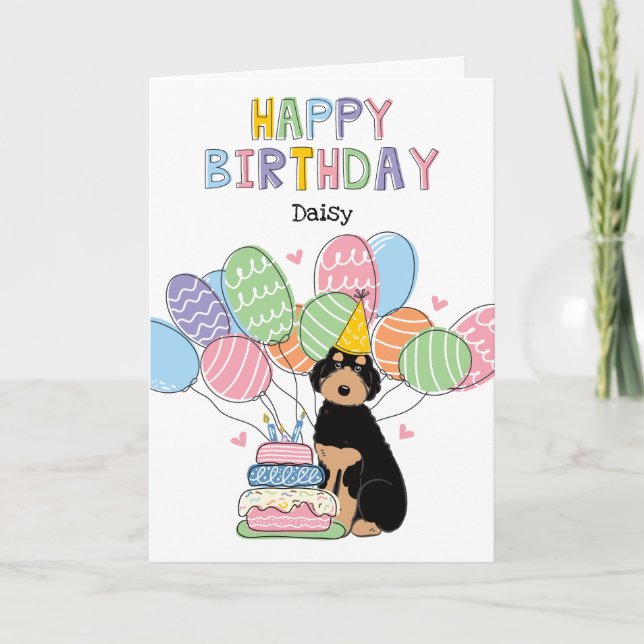Black Tan Aussiedoodle Dog Happy Birthday Karte (Vorderseite)