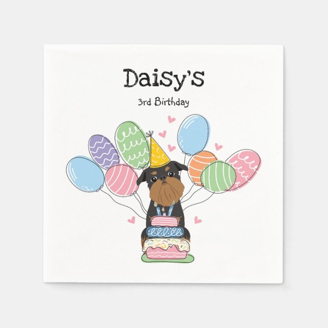 Black Tan Brussels Griffon Birthday Paper Serviette (Vorderseite)