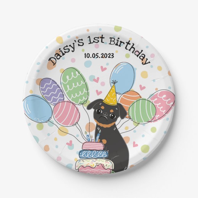 Black Tan Brussels Griffon Dog Birthday Party Pappteller (Vorderseite)
