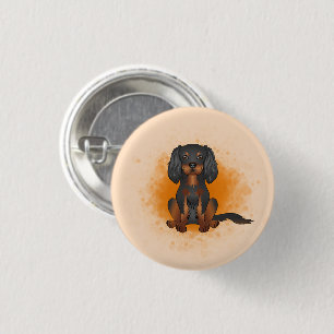 Black & Tan Cavalier King Charles Dog auf Orange Button