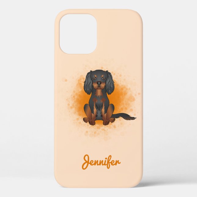 Black & Tan Cavalier King Charles Dog auf Orange Case-Mate iPhone Hülle (Rückseite)