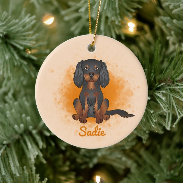 Black & Tan Cavalier King Charles Dog auf Orange Keramik Ornament (Baum)