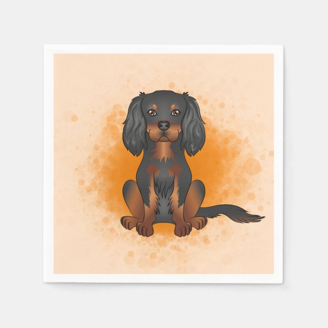Black & Tan Cavalier King Charles Dog auf Orange Serviette (Vorderseite)