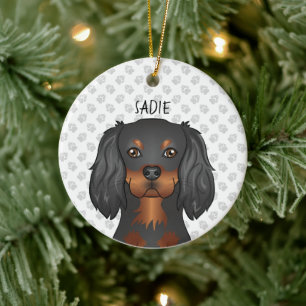Black & Tan Cavalier King Charles Dog Head & Name Keramik Ornament