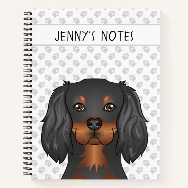 Black & Tan Cavalier King Charles Dog Head & Text Notizbuch (Vorderseite)