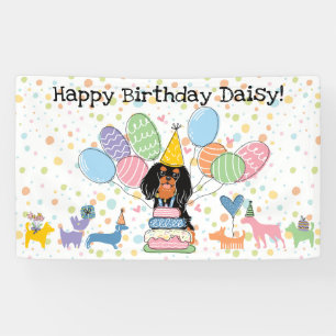 Black Tan Cavalier King Charles Spaniel Birthday Banner