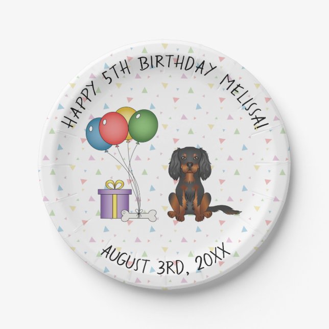 Black & Tan Cavalier King Charles Spaniel Birthday Pappteller (Vorderseite)