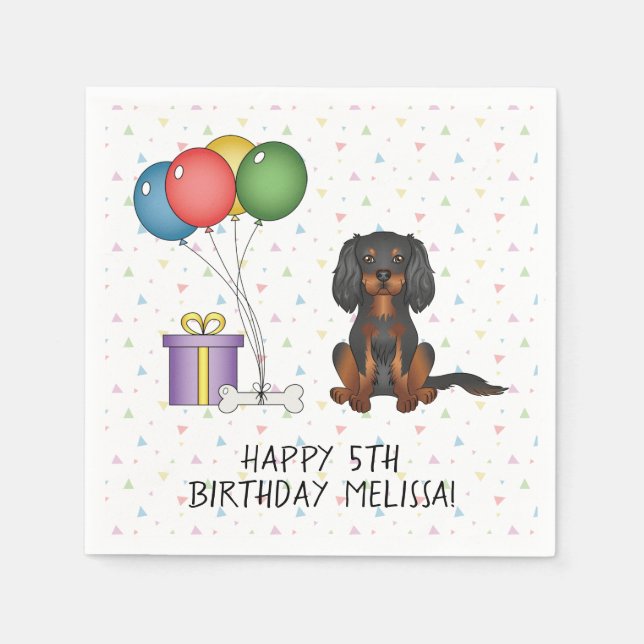Black & Tan Cavalier King Charles Spaniel Birthday Serviette (Vorderseite)