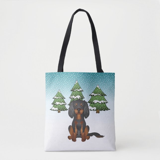 Black Tan Cavalier King Charles Spaniel im Winter (Vorderseite)