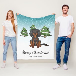 Black Tan Cavalier King Charles Spaniel im Winter Fleecedecke