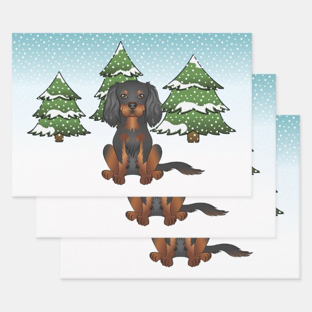 Black Tan Cavalier King Charles Spaniel im Winter Geschenkpapier Set (Set)