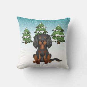 Black Tan Cavalier King Charles Spaniel im Winter Kissen
