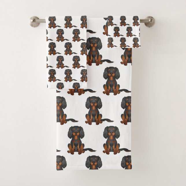 Black & Tan Cavalier King Charles Spaniel Muster Badhandtuch Set (Insitu)