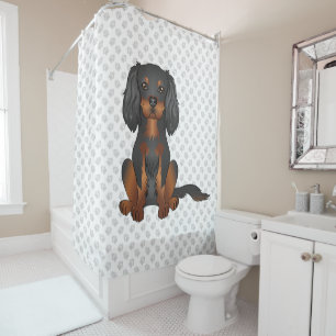 Black & Tan Cavalier King Charles Spaniel & Paws Duschvorhang