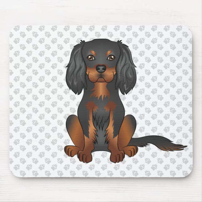 Black & Tan Cavalier King Charles Spaniel & Paws Mousepad (Vorne)