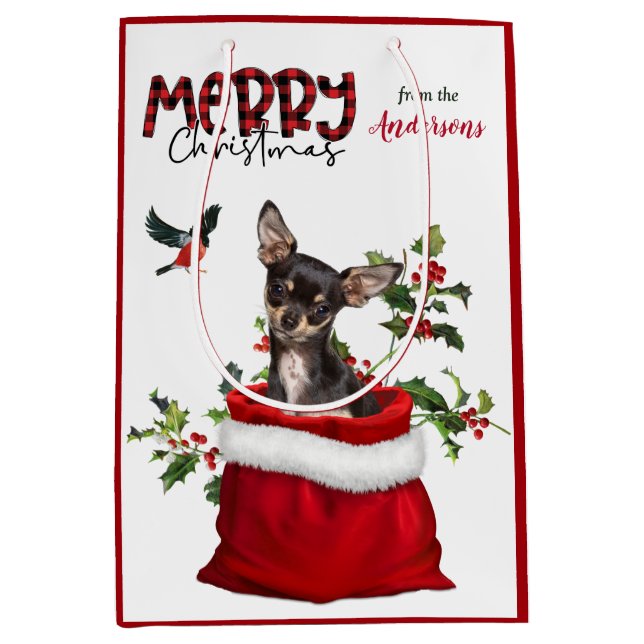 Black Tan Chihuahua Dog Weihnachten Mittlere Geschenktüte (Vorderseite)