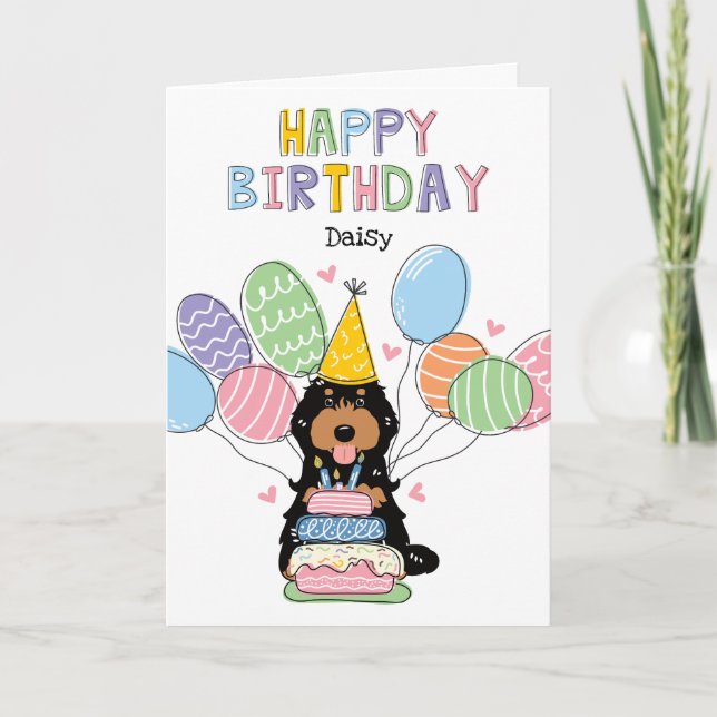 Black Tan Cockapoo Cavapoo Hund Happy Birthday Karte (Vorderseite)