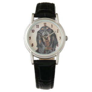 Black & Tan Coonhound Malerei - Original Hunde Kun Armbanduhr