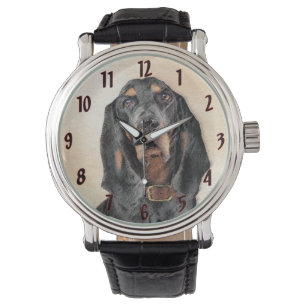 Black & Tan Coonhound Malerei - Original Hunde Kun Armbanduhr
