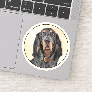 Black & Tan Coonhound Malerei - Original Hunde Kun Aufkleber