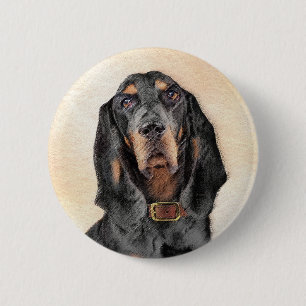 Black & Tan Coonhound Malerei - Original Hunde Kun Button