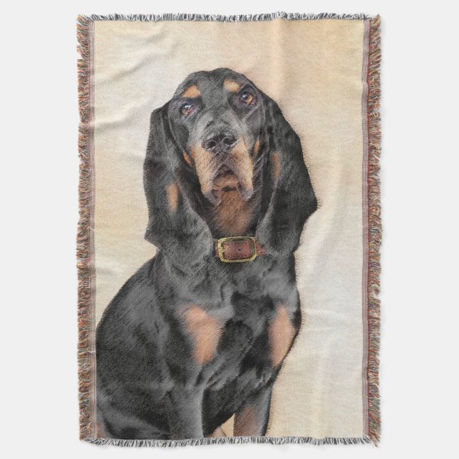 Black & Tan Coonhound Malerei - Original Hunde Kun Decke (Vorderseite Vertikal)