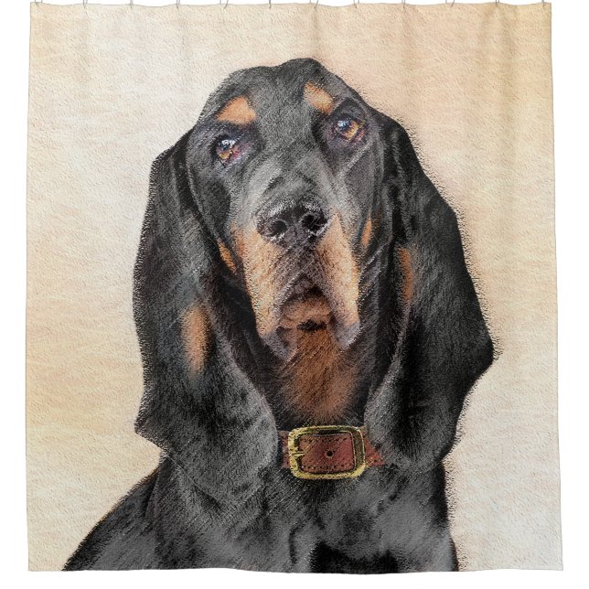 Black & Tan Coonhound Malerei - Original Hunde Kun Duschvorhang (Vorderseite)