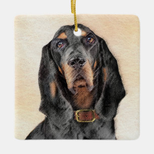 Black & Tan Coonhound Malerei - Original Hunde Kun Keramikornament