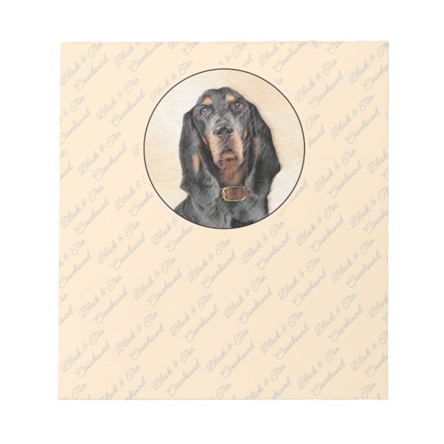 Black & Tan Coonhound Malerei - Original Hunde Kun Notizblock (Vorderseite)