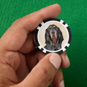Black & Tan Coonhound Malerei - Original Hunde Kun Pokerchips