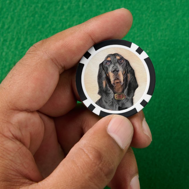 Black & Tan Coonhound Malerei - Original Hunde Kun Pokerchips (Hand)